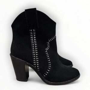 JOIE Monte Black Suede Studded Block Heel Western Ankle Boots 38.5/8M